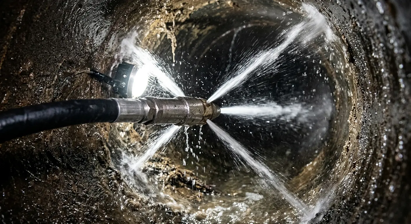 High-pressure hydro jetting nozzle cleaning sewer pipe for Storm Drain Cleaning in Clayton